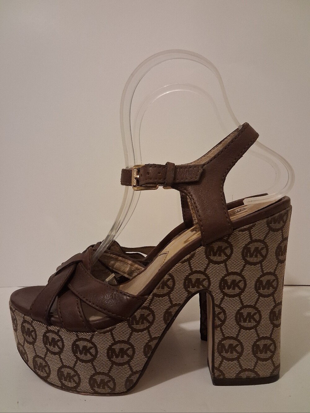 Michael Kors Brown Logo Platform Block Heel Sandals Women's Size 6